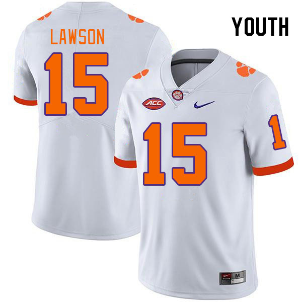 Youth #15 Jahiem Lawson Clemson Tigers College Football Jerseys Stitched-White - Click Image to Close